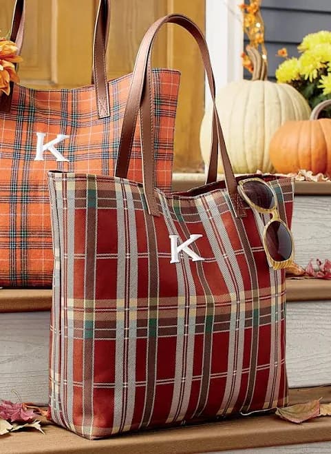 Personalized Harvest Plaid Tote Bag