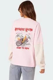 Edikted Women's Racing Oversized Layered T-Shirt