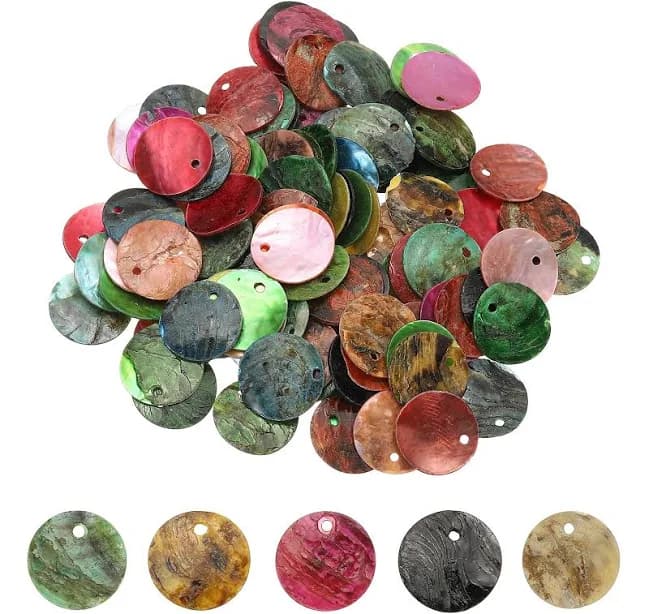 60pcs Shell Beads For Jewelry Making, Flat Shell Coin, Mixed Colors