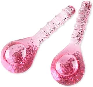 Ice Globes Facial Cooling Tools, Cryo Beauty Balls with Anti-Slip Handle for Face, Eyes & Neck, Soothing Cold Massage Tool for Relaxing & Refreshing Skincare Routine, Glitter Pink