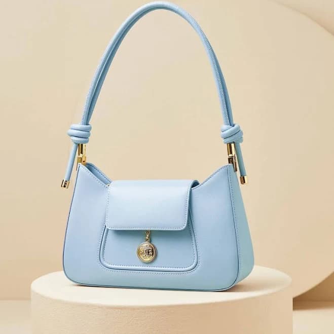 Women's Leather Flap Baguette Bag