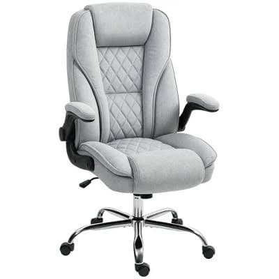 HOMCOM Executive Office Chair, Fabric Comfy Computer Desk Chair with Swivel Wheels, Flip-up Armrest, Adjustable Height, Gray