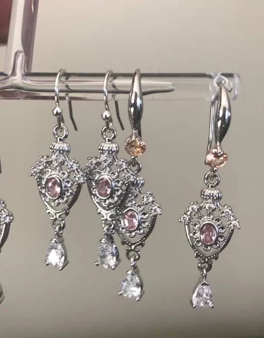 Regency Wedding Earrings with Pink CZ Crystal Dangle