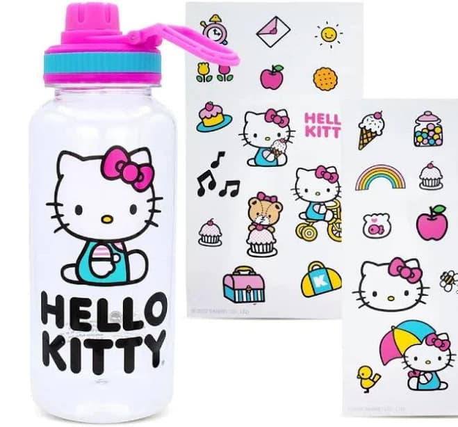 Hello Kitty Icons Twist Spout Plastic Water Bottle with Sticker Set