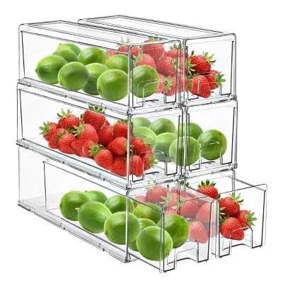 Sorbus 6 Pack Small Clear Stackable Pull Out Refrigerator Organizer Bins