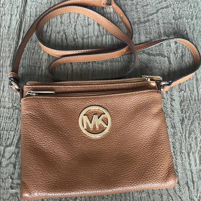 Michael Kors Vintage Logo Plaque Leather Crossbody Bag