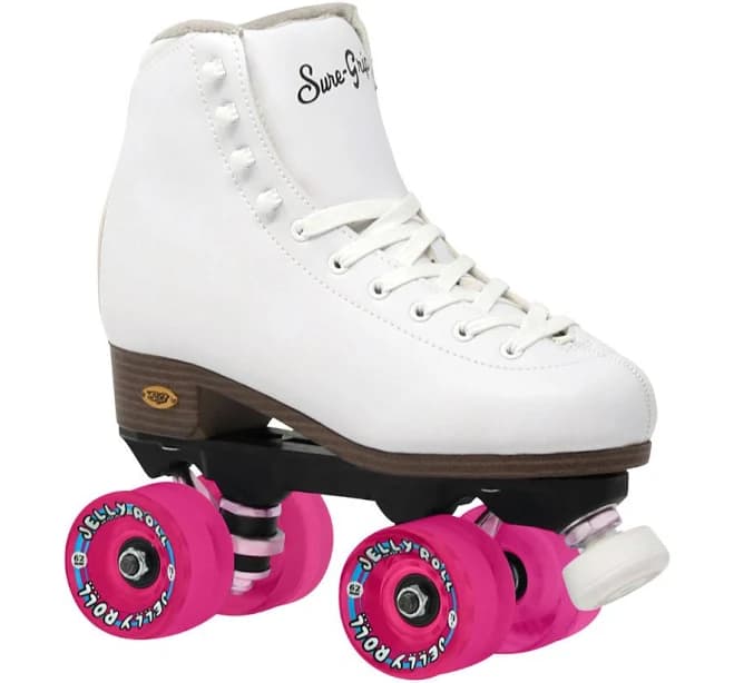 Sure-Grip Fame Jelly Roll Outdoor Roller Skates | White | Pink Wheels | Mens 8 (Ladies 9)