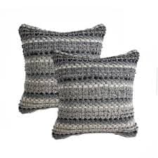 HomeRoots Set of Two 18" Black Gray and Ivory Striped Cotton Blend Throw Pillows with Texture : Target