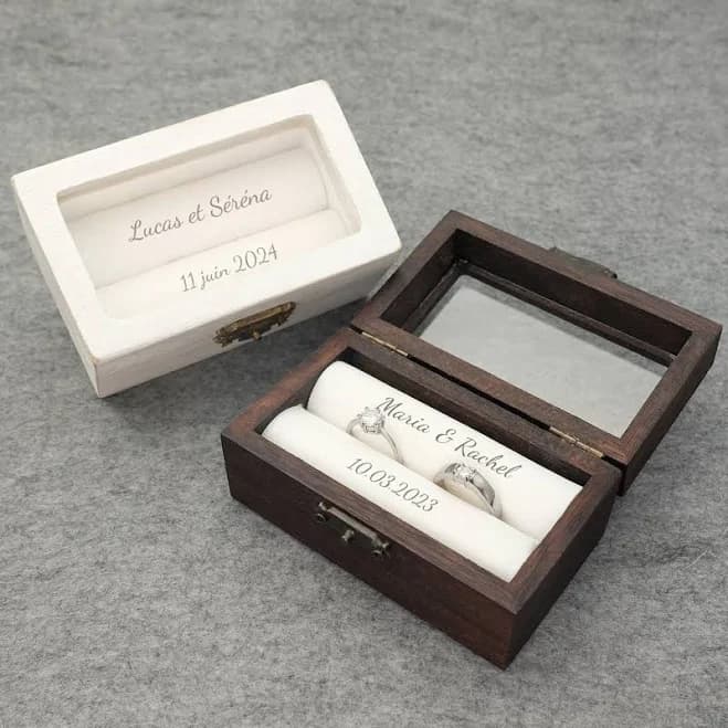 Personalized Wooden Wedding Ring Box | Custom Wedding Ceremony Ring Box | Personalized Engagement Ring Box with Acryl | Wedding Decor Ideas