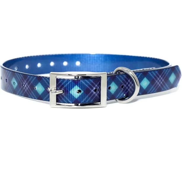 Zaley Designs Trim to Size Blue Plaid Polyurethane Dog Collar