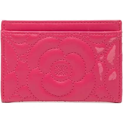 CHANEL Quilted Lambskin Camellia Card Holder