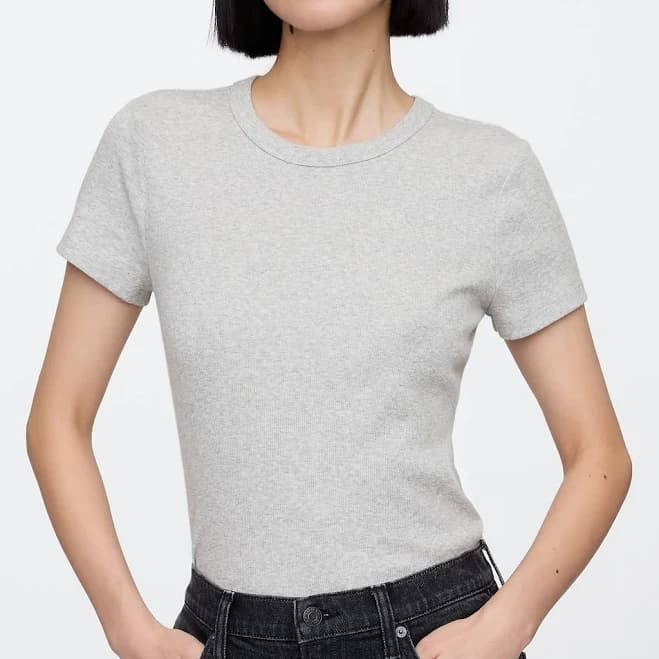Women's Ribbed Crewneck Tee T-Shirt