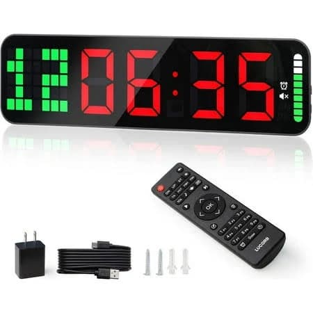 Gym Timer - Large Digital Gym Clock Wall with Interval Time Progress Bar, Countdown/Up Stopwatch, Remote Control for Home Gym Garage Boxing Crossfit,