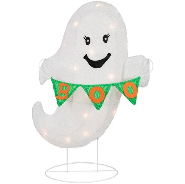 Northlight 25" Lighted LED Ghost with Boo Banner Halloween Yard Decoration