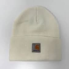 Carhartt Youth Kids One Size Beanie Winter Hat Ivory Acrylic Folded Cuff Logo