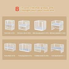 JOYMOR 8 in 1 Convertible Crib with Changer, Include 2” Mattress, Converts to Bassinet, Mid Crib, Full Size Crib, Daybed,Toddler Bed and Playard (Crib, White) : Amazon.ae: Baby Products