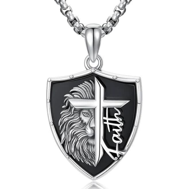 Sterling Silver Bible Lion Pendant Necklace for Men