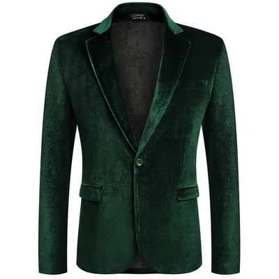 COOFANDY Men's Velvet Notched Lapel Suit Jacket