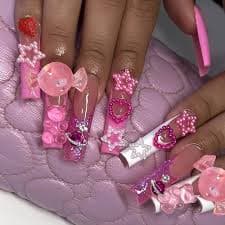 Amazon.com: BABALAL Pink Press on Nails Long Square Fake Nails Cute Glue on 3d Bear Candy Star Heart Strawberry Charm Acrylic Nails Rhinestone Squoval Manicure Stick on False Nails 24Pcs Press on :