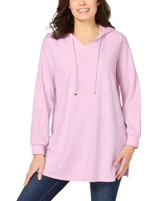 Woman Within Plus Size Rib-Knit Sherpa Hoodie Sweatshirt