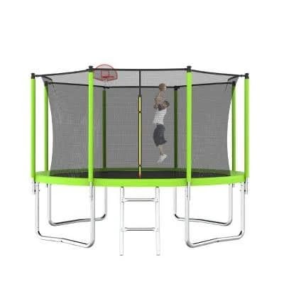 12ft Heavy-Duty Steel Trampoline with Net & Basketball Hoop