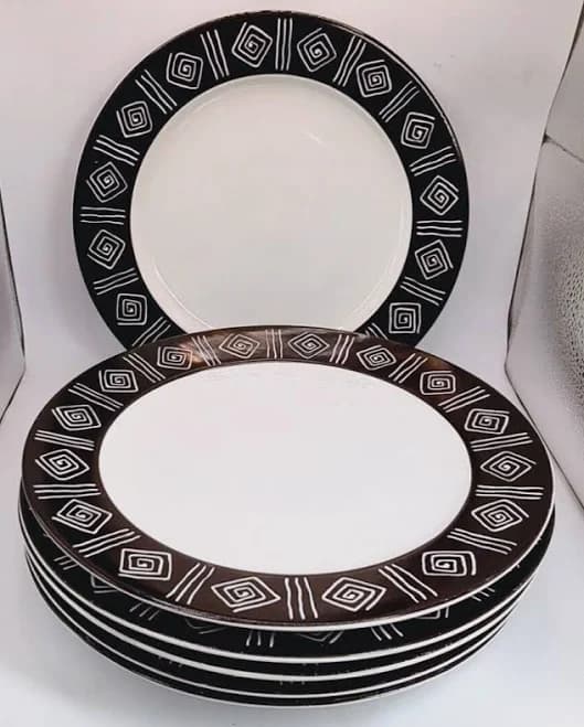 Furio Sphinx Coupe Soup Bowls Cereal White Black Geometric Rim 7 1/2"