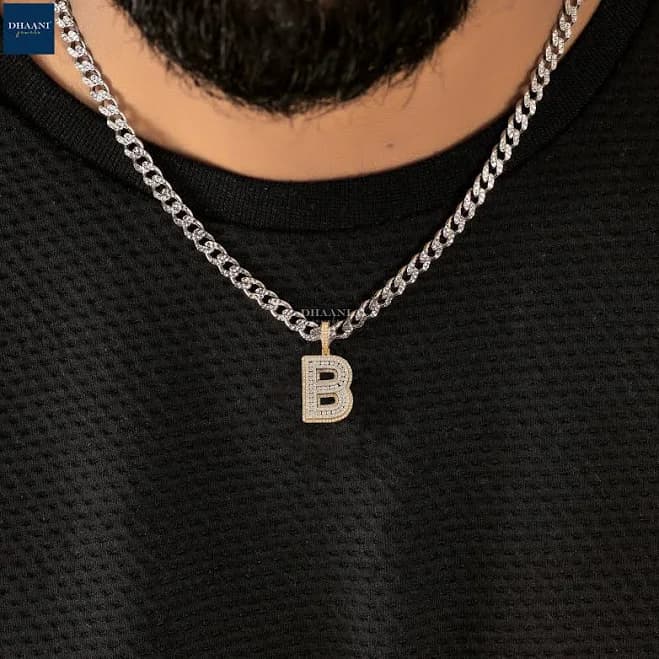 925 Sterling Silver Iced Out B Letter Initial Necklace with Moissanite