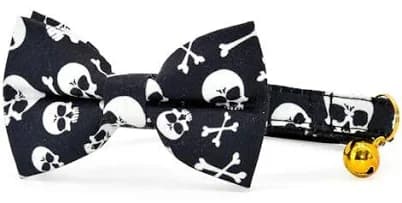 Black Cat Bowtie With Collar, Breakaway Xxs (6-10") Skulls And