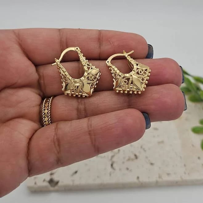 14K Heavy Plated Gold Filigree Basket Earrings