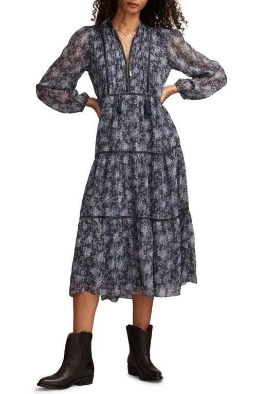 Lucky Brand Women's Floral Long Sleeve Midi Dress