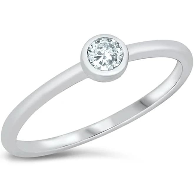 Genuine 925 Sterling Silver Ring Cz cubic zirconia simulated Diamond Solitaire Bezel Thin silver Ring Dainty Cute Stacking Stackable Band