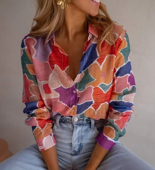 Easy Clothes Hadri Classic Collar Long Sleeve Flowy Shirt