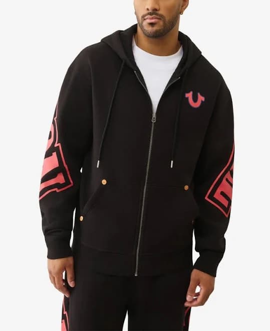 True Religion Men's Overt Arched Logo Zip Hoodie
