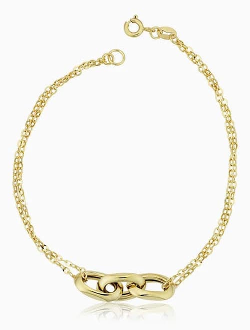 ORADINA 10K Yellow Gold Fantasy Triple Link Bracelet