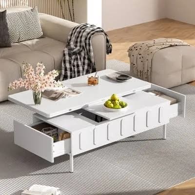 Modern Extendable Coffee Table with Lift Top, Hidden Storage, and Drawers