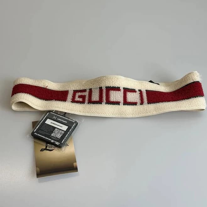 Pre-owned Gucci Cream with Red Green Web Stripe Knit Headband 76772543