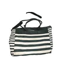 Victoria's Secret Black & White Striped Canvas Tote Bag With Handles