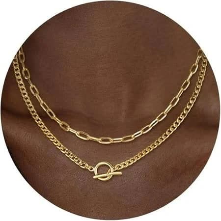 Geometric Double Layer Paperclip Chain Necklace