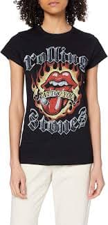Amazon.com: Rolling Stones Flaming Tattoo Girls Jr Small Black : Clothing, Shoes & Jewelry