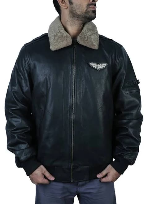 Men's Shearling Collar Lambskin Leather Jacket