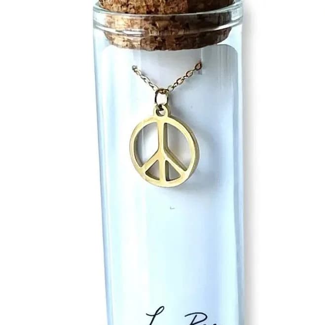18" Gold Peace Sign Charm Necklace