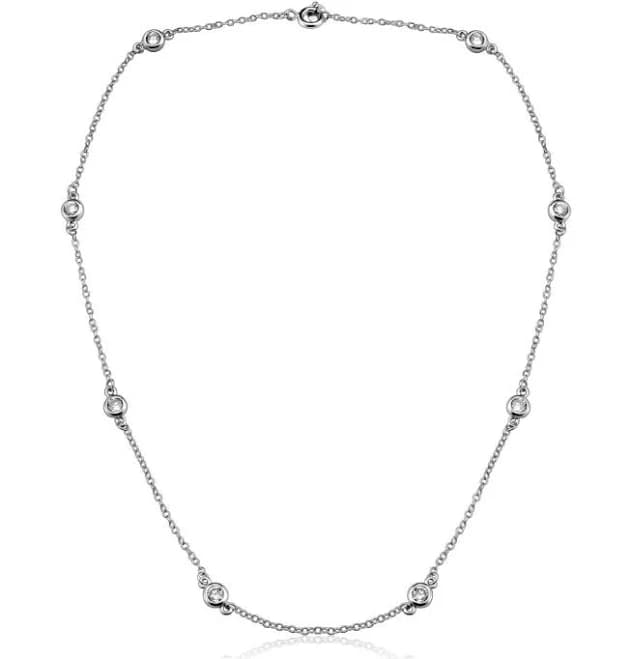 Genevive Sterling Silver Cubic Zirconia Clear Station Necklace