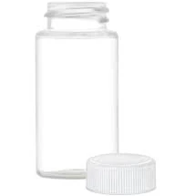 .67 oz. (2/3 oz) (20 ml) Clear 22-400 Round PET Plastic Bottle-White Non Dispensing Cap-Liner