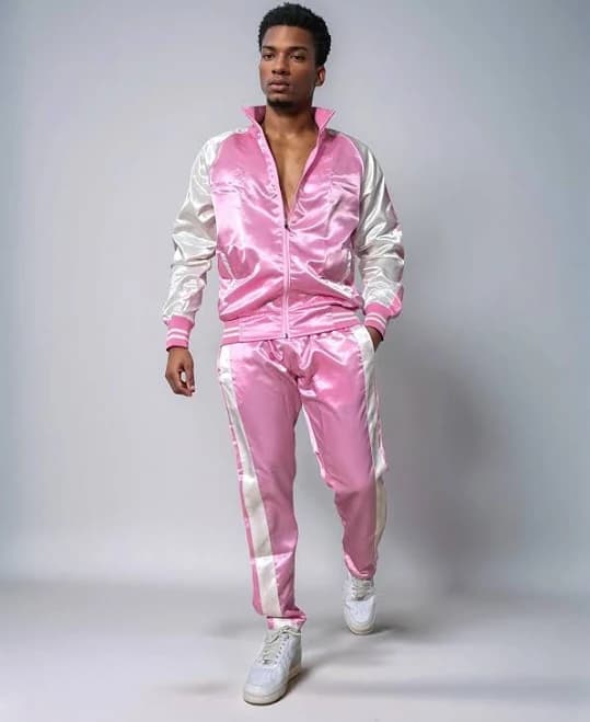 Shiny Satin Tracksuit with Side Stripes