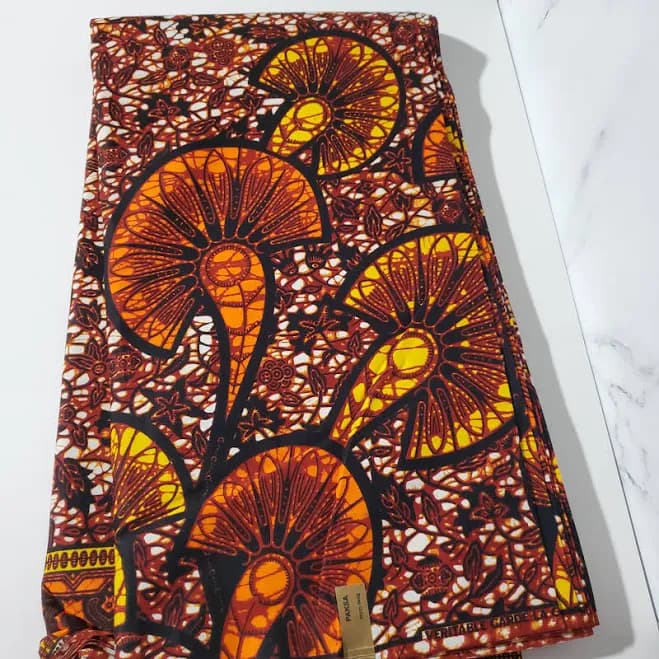 Brown and Orange African Ankara Print Fabric