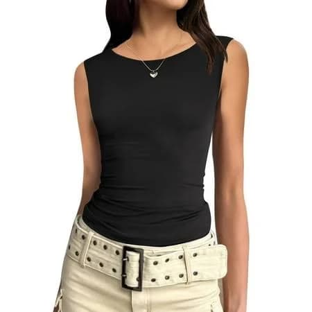 Zeagoo Womens Summer Tops Casual Going Out Tops Slim Fit Sleeveless Crop Basic Tops Crew Neck Tight Y2k Tops 2025, Women's, Size: XL, Black