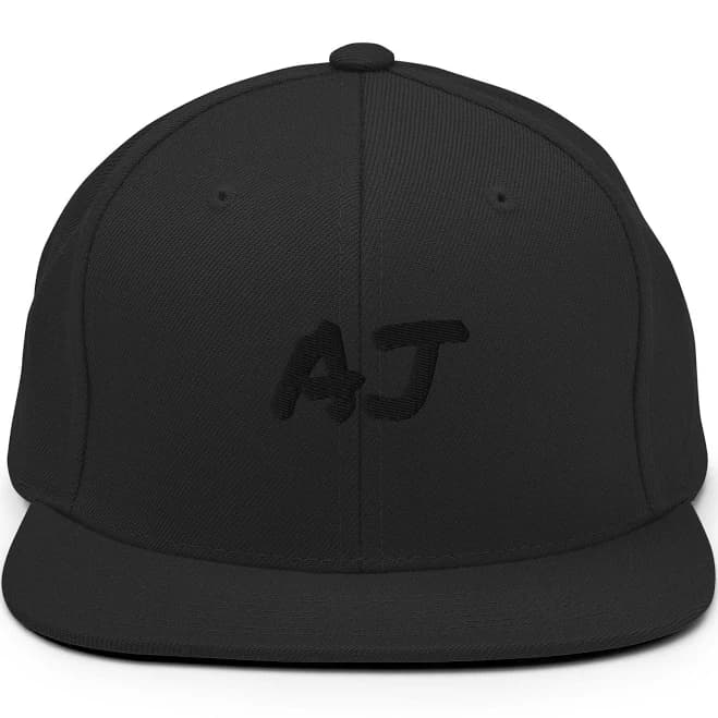 Minimalist Streetwear Snapback Hat with Custom Embroidered AJ Initials