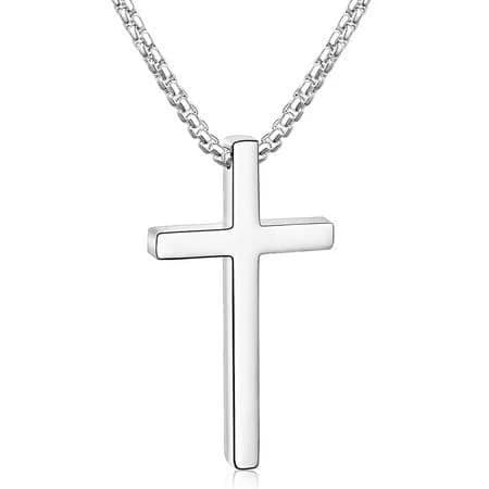 Stainless Steel Cross Pendant Chain Necklace for Men and Boys