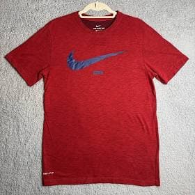 Nike Dri-fit Men's Red Short Sleeve T-shirt Blue Center Swoosh “just