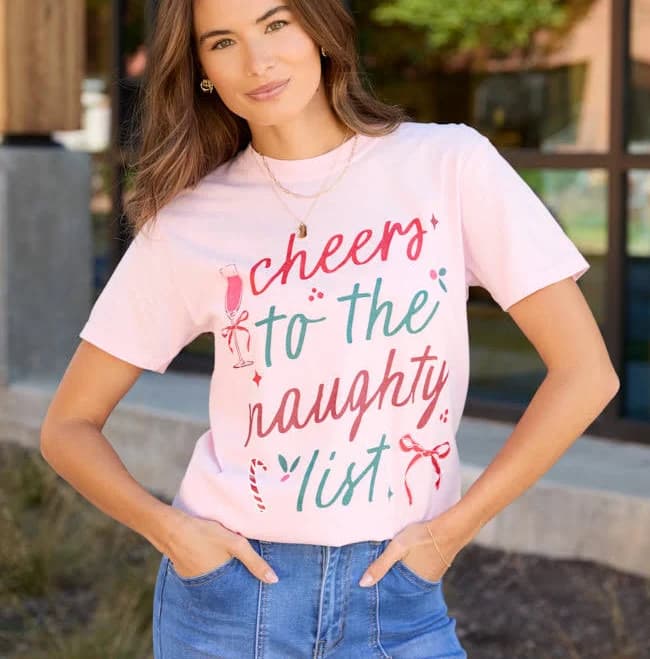 Pink Lily Cheers to The Naughty List Graphic Tee